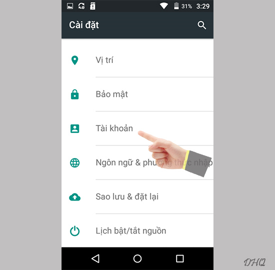 Chọn tìa khoản